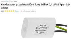 Biały kondensator Miflex 0,4 µF z trzema wychodzącymi przewodami