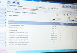 Ekran diagnostyczny systemu silnika Peugeot 307 z danymi o ciśnieniu paliwa.