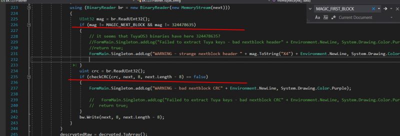 Screenshot of source code in an editor showing condition checks and CRC error handling.