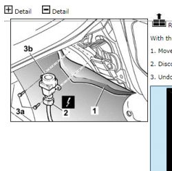 Ilustracja wnętrza komory silnika z oznaczeniami elementów.