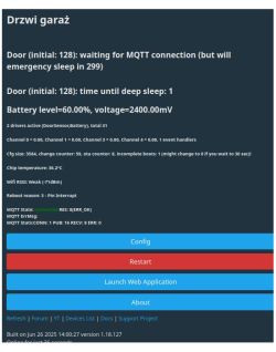 Screenshot showing the web interface of a sensor with a list of active MQTT and WiFi configuration flags.