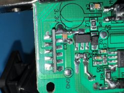 PCB with CB2S/BK7231N Module Close-up of a PCB with a CB2S/BK7231N module and electronic components.