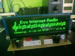 Robgold internet radio with OLED screen showing IP address and firmware version