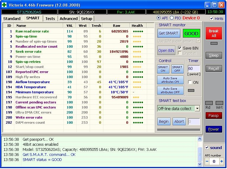 Seagate ST3250620AS - S.M.A.R.T. dysku ocena - elektroda.pl