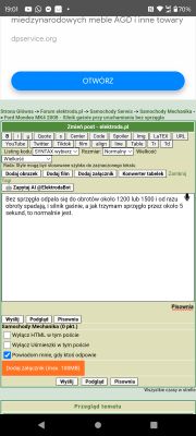 Zrzut ekranu z aplikacji Forum elektroda.pl przedstawiający edycję postu o problemie z uruchamianiem silnika w samochodzie Ford Mondeo MK4 2008.