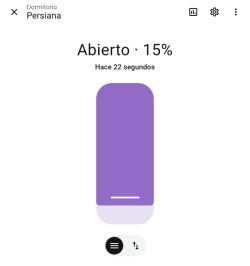 Shutter control interface in Home Assistant showing that the bedroom shutter is 15% open.