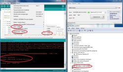 Zrzuty ekranu konfiguracji Arduino IDE, programu Zadig i Menedżera urządzeń z portem COM5