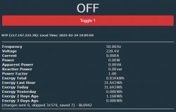 Screenshot of electrical measurements with the switch OFF.