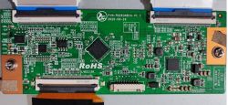 Zielona płytka drukowana T-con z różnymi elektronicznymi komponentami i oznaczeniami.