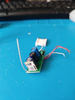 G9 LED Bulb Electronic Module LED bulb electronic module on a blue mat.