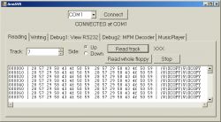 Zrzut ekranu programu AmiAVR do odczytu dyskietek na komputerze.