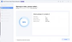 Zrzut ekranu z programu EaseUS Partition Master pokazujący postęp formatowania na poziomie 95% dla dysku SSD.