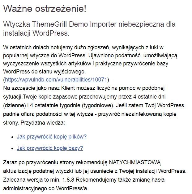 Wordpress przestał działać, wyświetla "Witaj świecie" brak połączenia