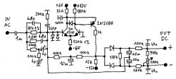 Hand-drawn AC/DC converter schematic with 2N2188 transistor and diodes