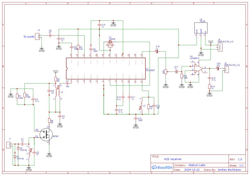 Diagram of an AIS receiver based on the MC3362P chip.