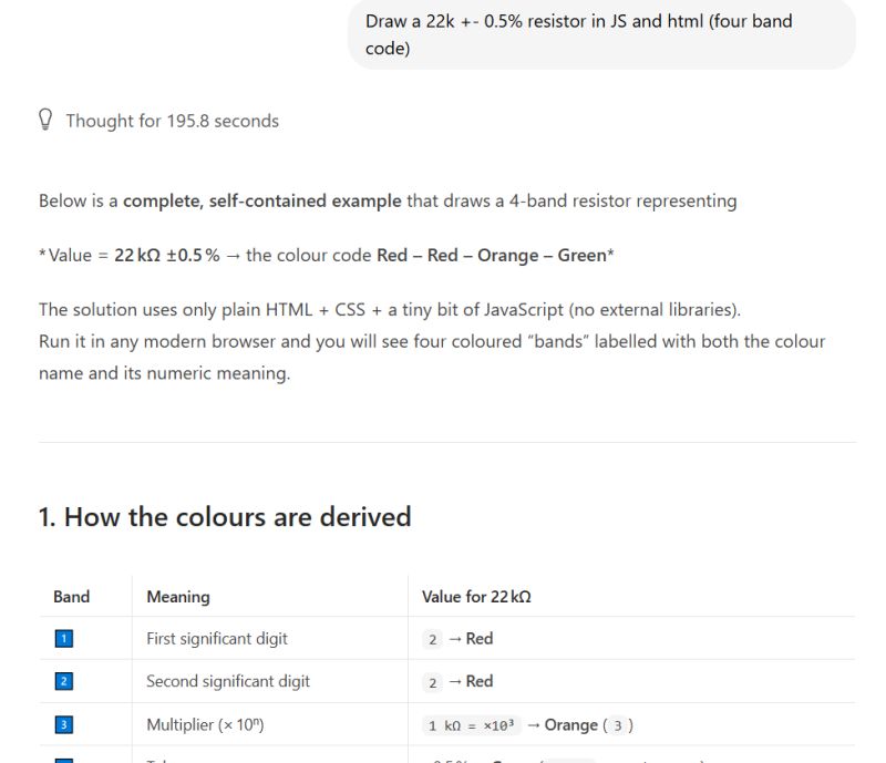 Screenshot showing a 22kΩ resistor description with color bands: red, red, orange, green.