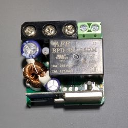 Close-up of a printed circuit board featuring an AFE BPD-S104SDM relay and other electronic components on a gray background.