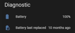 Screenshot showing battery at 100% and last replaced 10 months ago