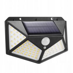 Solarna lampa ogrodowa z panelem słonecznym i czujnikiem ruchu.