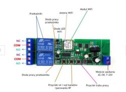 Sonoff 2CH DC 5-32V Wifi/RF beznapięciowy +NICE ARIA 200 -jak podlaczyc