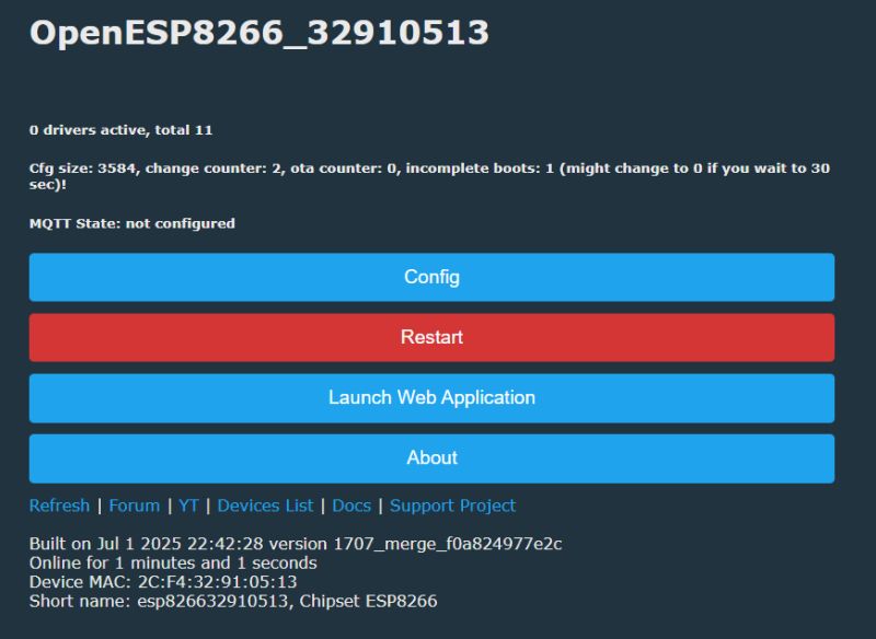 Flashing OpenBeken/OBK 2MB Firmware on 4MB ESP8266 Board: Boot Log and Partition Info