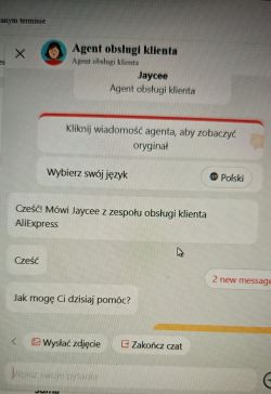 Zrzut ekranu z czatu z agentem obsługi klienta AliExpress