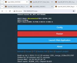 User interface with MQTT status information and configuration options.