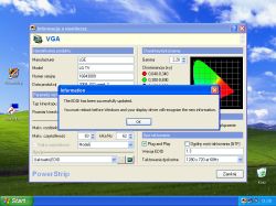 Komunikat PowerStrip o pomyślnie zaktualizowanym EDID na tle Windows XP