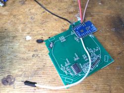 Wires Soldered to AVATTO TS02-EU-W3 Board Close-up of a circuit board with wires soldered to a module