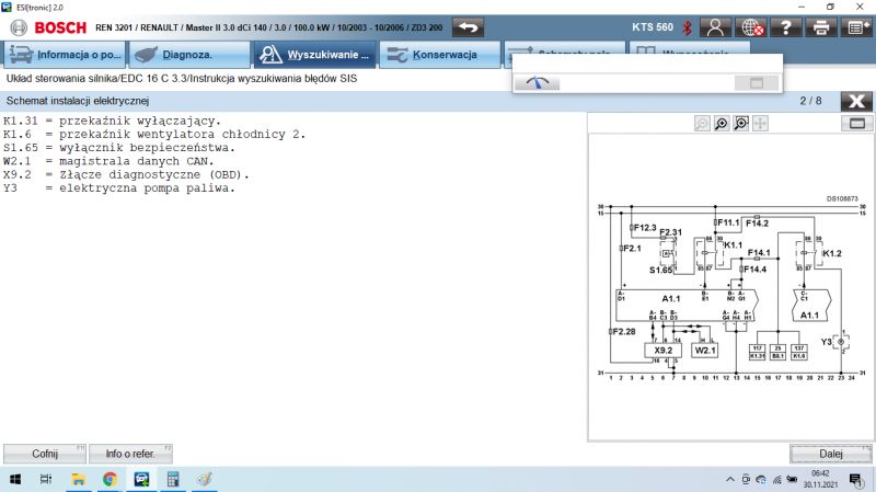 Schemat instalacji silnika i wskaźników do Master II 3.0 dci - brak świecenia kontrolki świec