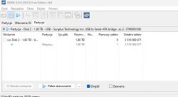 Zrzut ekranu programu DMDE z podłączonym dyskiem 1,80 TB, który pokazuje błędy LBA.