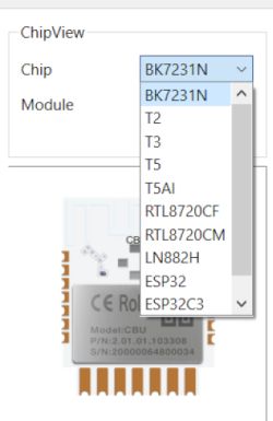 Chip Module Selection Menu Dropdown menu with chip module selection.