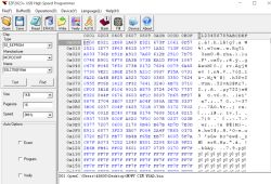Zrzut programu EZP2023+ z edytorem heksadecymalnym i danymi EEPROM 93LC76 1 Kb