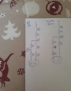 Rysunki schematów elektrycznych na kartce papieru.