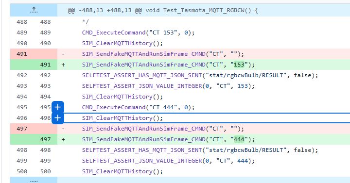 Code diff view: SIM_SendFakeMQTTAndRunSimFrame_CMD calls changed from to 153 and 444