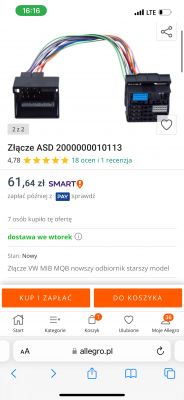 Złącze kablowe do podłączenia radia samochodowego na stronie Allegro.