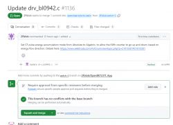Screenshot showing a webpage with a request to merge changes in the file drv_bl0942.c on the GitHub platform.