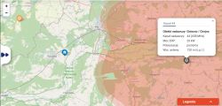 Mapa zasięgu z oknem „Kanał 44” dla nadajnika Gniezno/Chojna i oznaczoną lokalizacją domu