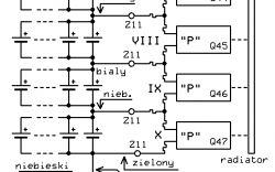 Fragment schematu układu elektronicznego z tranzystorami i radiatorem