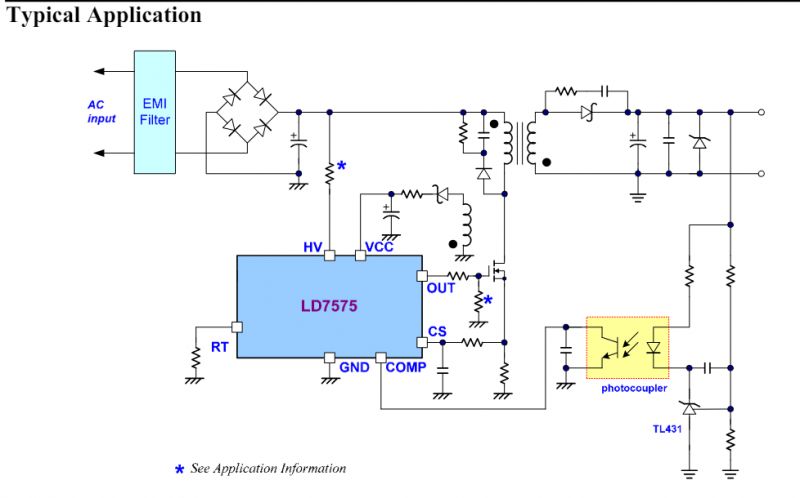 Schemat aplikacyjny układu LD7575