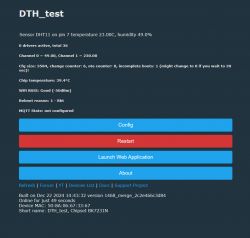Screenshot of the DHT11 test interface displaying temperature and humidity.
