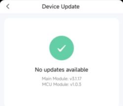Device update screen showing no updates available and a green check mark.