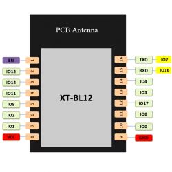XT-BL12 Module Pin Layout Diagram of the XT-BL12 module with pins and a PCB antenna.