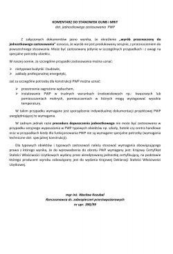 Komentarz rzeczoznawcy dotyczący jednostkowego zastosowania PWP