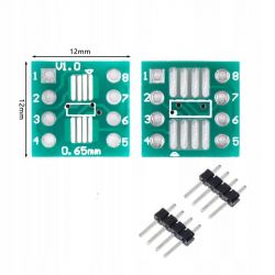 Adapter PCB przejściówka SOP8 SOIC8 na DIP8, wymiary 12x12mm.