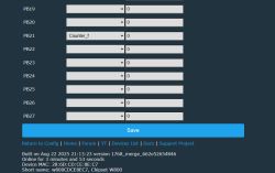 GPIO pin configuration on W800 device with Counter_f function on PB21 Configuration UI showing GPIO pins PB19–PB27 with Counter_f assigned to PB21