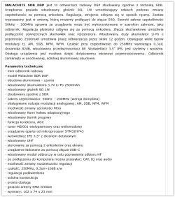 Zrzut ekranu ze specyfikacją odbiornika radiowego Malachite SDR DSP