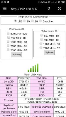 Plus LTE Huawei b535 poor coverage. Antenna selection or operator change?
