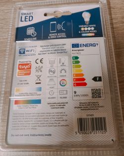 Back of Packaging for Energizer Smart LED Bulb Back packaging of Energizer smart LED bulb with technical information.