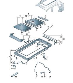 Schemat podzespołów szyberdachu samochodowego.